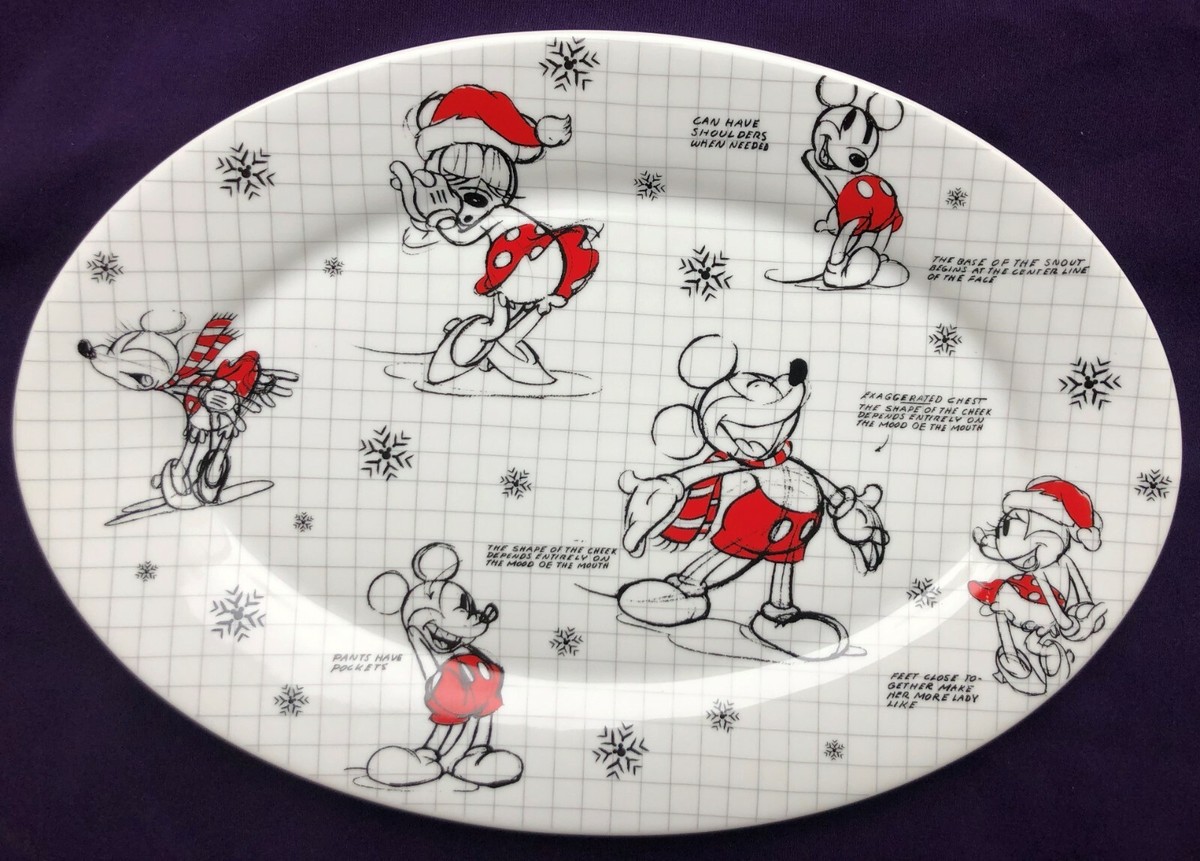 New Disney Sketchbook Mickey&Minnie Mouse Christmas Holiday Oblong Serving  Tray
