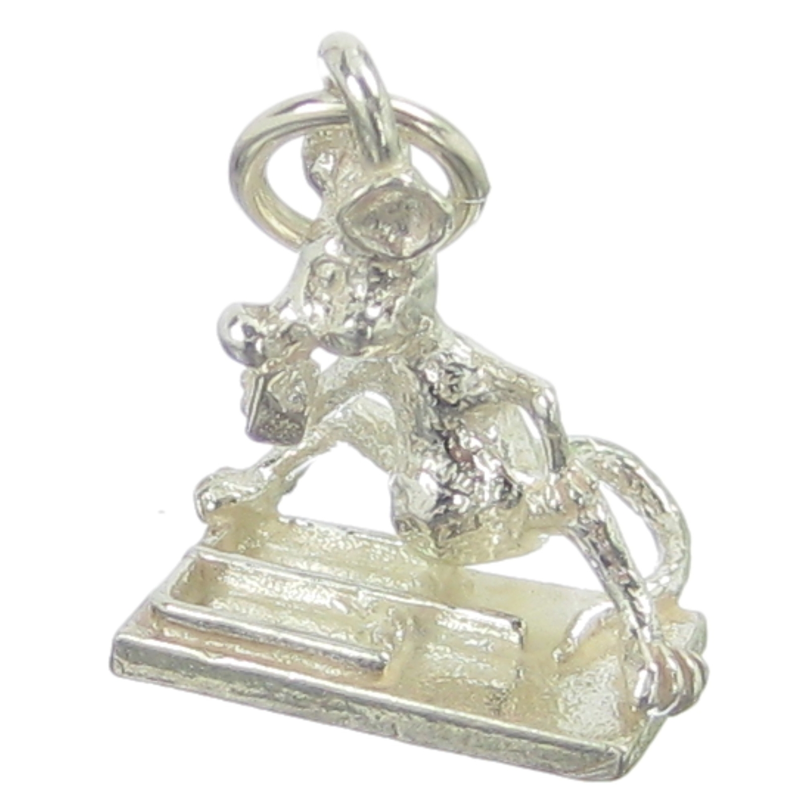 Mouse sitting on trap eating cheese sterling silver charm .925 x 1 Mice_