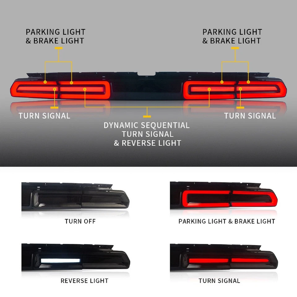 LED Red TailLights Rear Lamp Fit Dodge Challenger 2008-2014 Sequential Indicator - Image 2 of 4