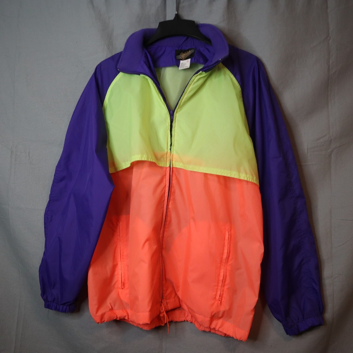 Vtg Color Block Golden Bear Jacket Men XL Neon Windbreaker Running