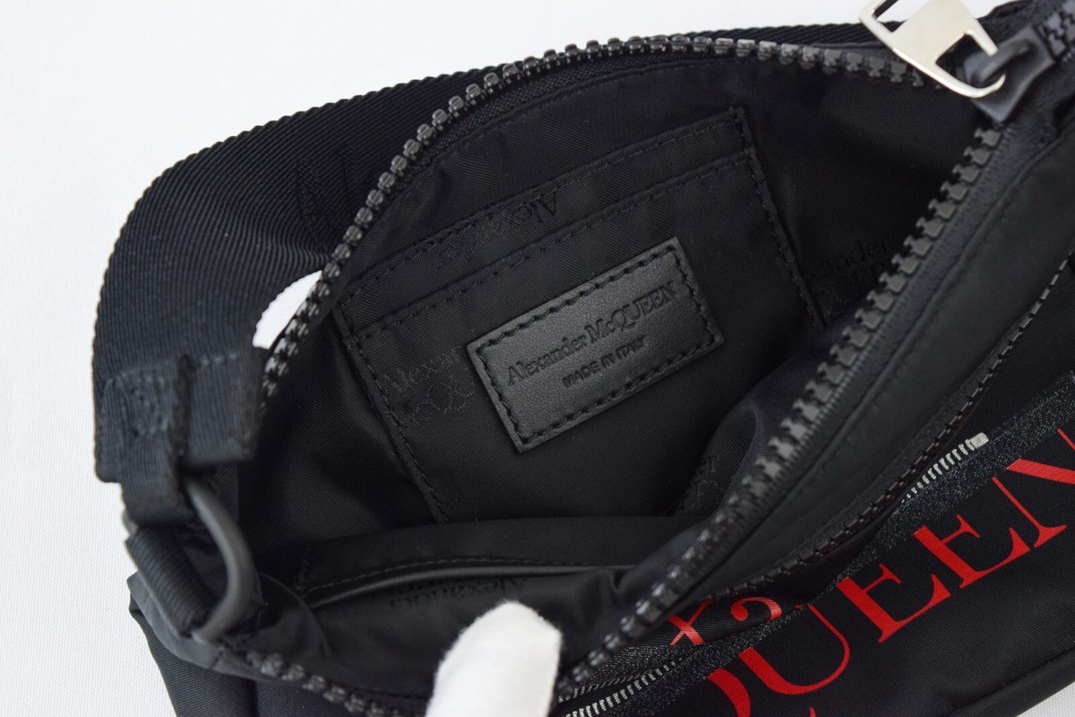 ALEXANDER MCQUEEN Nylon Crossbody Bag Zip Pouch Black Red