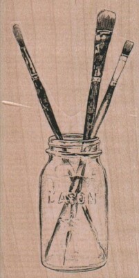 Paint Brushes in Jar 2 1/4 x 4 1/4'' Rubber Stamp, Object Stamp, Jar Stamp, Paint