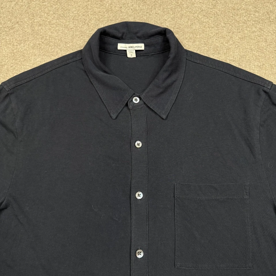 Camisa James Perse abotonada para mujer talla 2 negra manga larga cuello blusa Foto 4 de 4