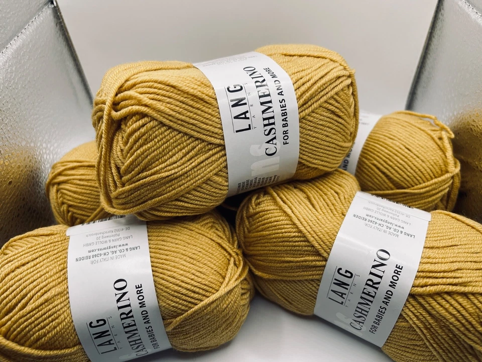 LOTE de 5 Hilos Lang Cashmerino #150 Oro - Peso Deportivo 50gr 136yds ea 680yd total Foto 2 de 4