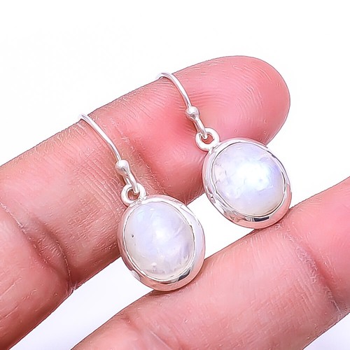Natural Rainbow Moonstone -India Gemstone 925 Sterling Silver Earring 1.17" E36