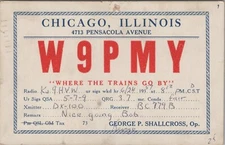 amateur ham radio QSL postcard W9PMY George P Shallcross 1957 Chicago Illinois
