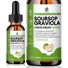 Organic Soursop Graviola Capsules 1800mg - Immune Support & Antioxidant 2fl oz