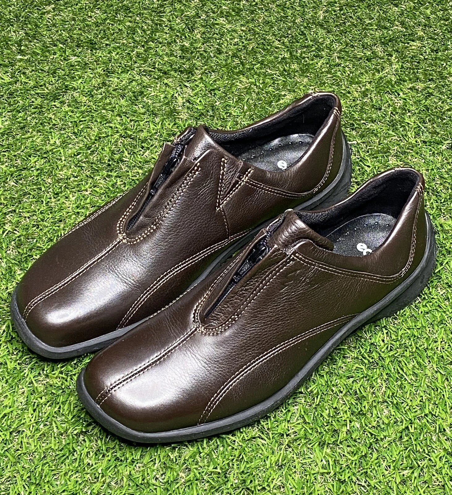 mocassino ecco con zip frontale nuovo con scatola taglia 6 pelle marrone