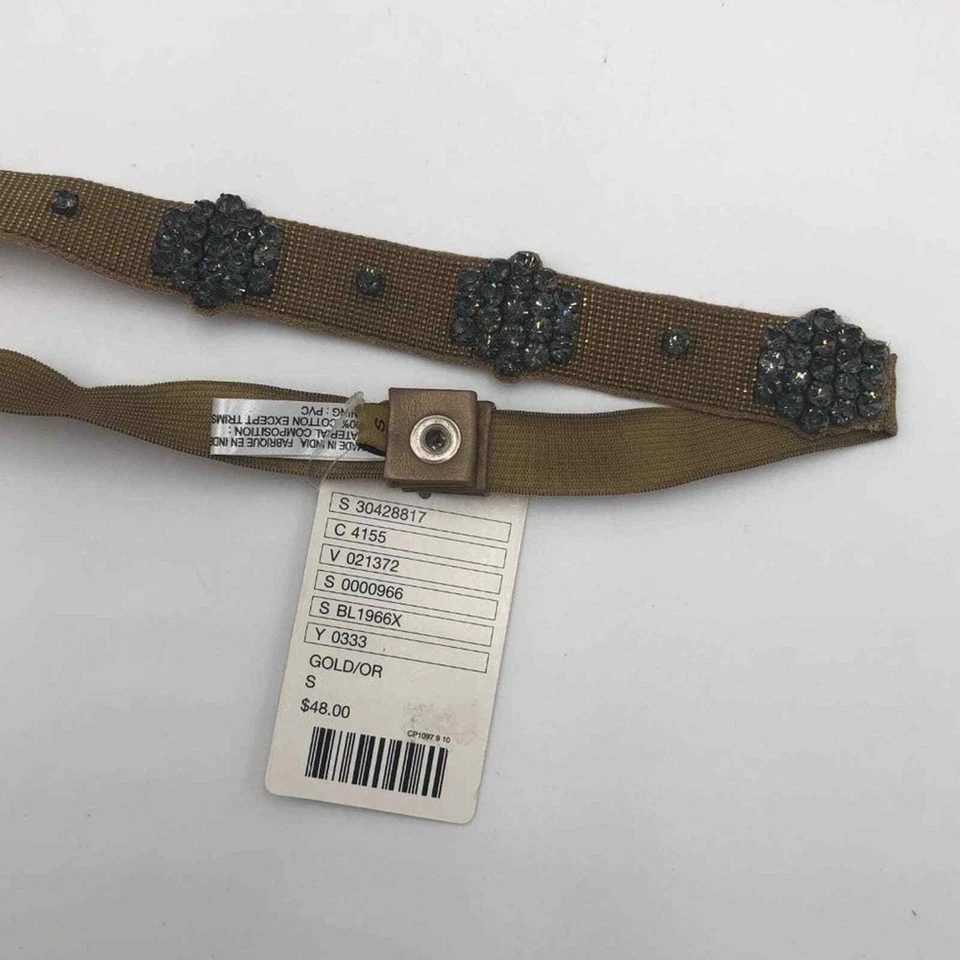 Cinturón elástico ANTHROPOLOGIE antiguo dorado de cuero y estrás de cristal RARO pequeño Foto 4 de 4