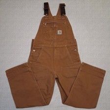 CARHARTT Mens 30x30 Brown Double Knee Canvas Overalls Bibs