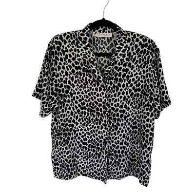 Vintage 80s Chaus Cow Print Short Sleeve Rayon Button Down Shirt Size S   GUC