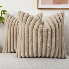  Pack of 2 Faux Fur Plush Throw Pillow Covers 18x18, Soft Fluffy Strip