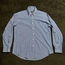 Ralph Lauren Shirt Mens Large Custom Fit Blue Check Long Sleeve Button Down Pony