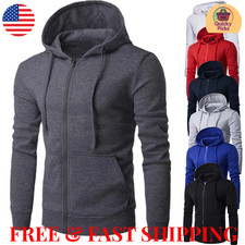 Mens Fleece-Lined Zipper Hoodie Slim-Fit Lounge Warm Jacket Sweater NEW S-3XL 