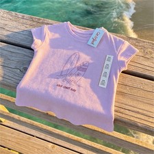 Cat & Jack Gold Coast Surf Light Purple Girls XS Graphic T-Shirt Short Sleeve