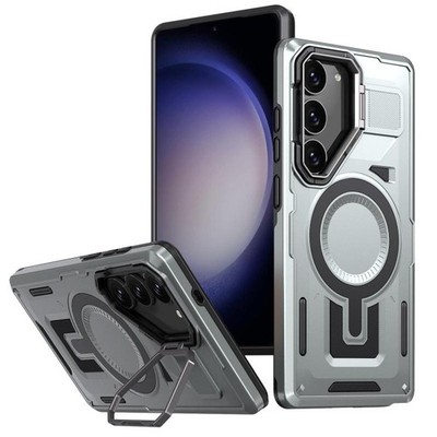 Hülle Shield Hollow Frame Holder MagSafe für Samsung Galaxy S23 5G Grau