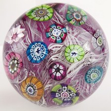 Perthshire PP13 1972 Spaced Millefiori Latticinio Rod Amethyst Paperweight Cert