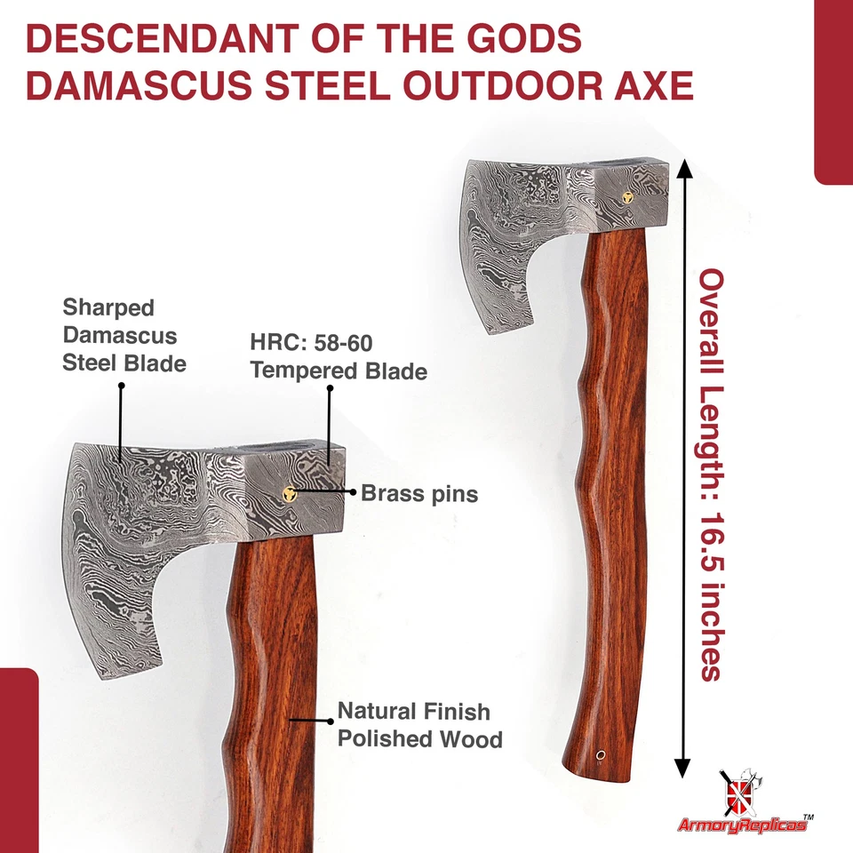 Hacha barbuda de acero Damasco lista para batalla, hacha guerrera vikinga, mango de madera y funda Foto 2 de 4