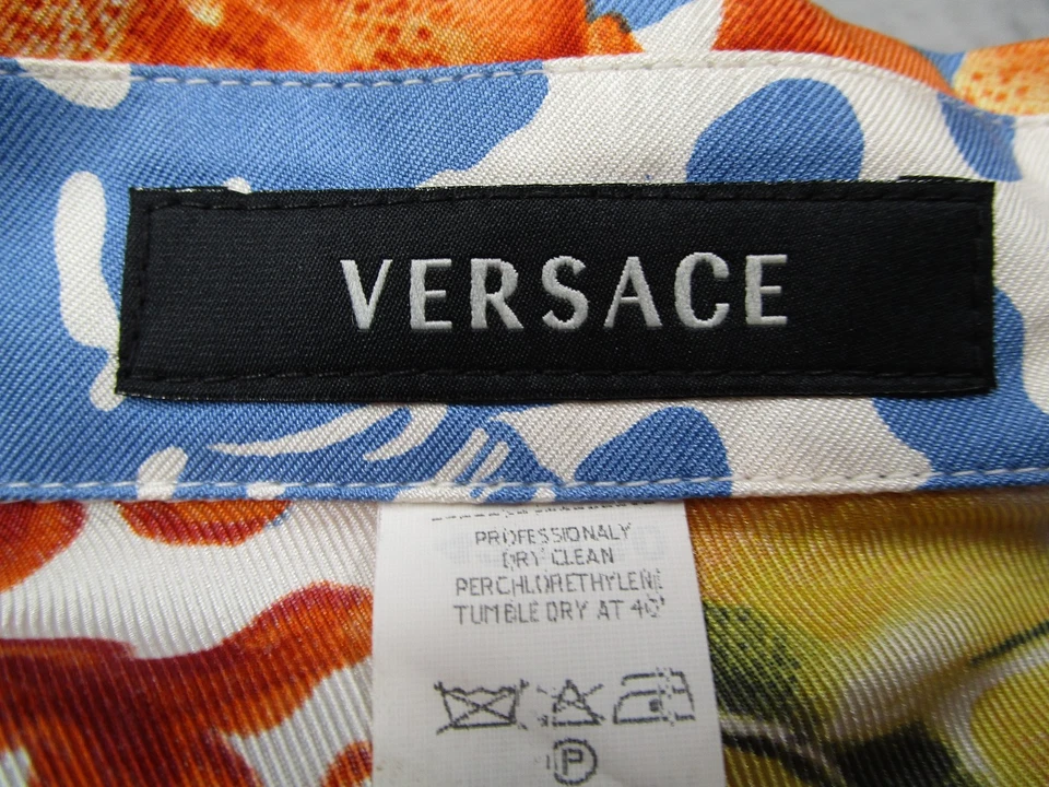 Camisa Versace Para Hombres 54 IT Multicolor Seda Floral Estampado Concha Hecha en Italia Años 90 Foto 3 de 4