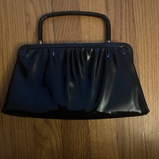 Vintage Ande Black Patent Leather Kiss Lock Frame Evening Bag Clutch Purse 12