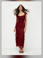Cider COWL NECK SOLID GLITTER RUFFLE HEM MAXI DRESS CR11-16 S