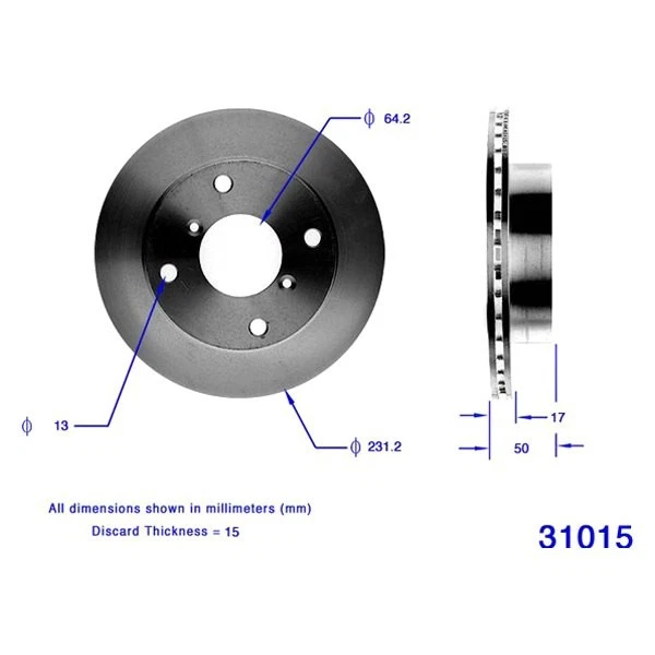 For Geo Metro 89-97 Bendix PRT1545 Global Premium Plain Vented Front Brake Rotor — 第 3/3 张图片