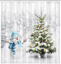 Christmas Shower Curtain, Winter Shower Curtain Set, Cute Bathroom Shower Curtai