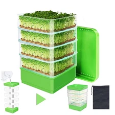 4-Tier Seed Sprouting Kit with Drain Holes and Drain Tray, Upgrade Stackable Mic