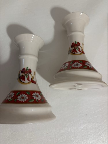 Charlton Hall Kobe Classic Traditions Christmas Horn Candlestick Holder Set of 2 - Picture 1 of 4