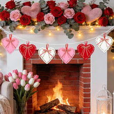 Valentines Felt Heart Ornaments, 6 Pcs Large Felt Heart Hanging Decorations Red