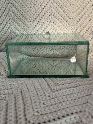 Vintage 80s Glass Mirror Jewelry Box | Clear Sphere Knob Floating Display Case