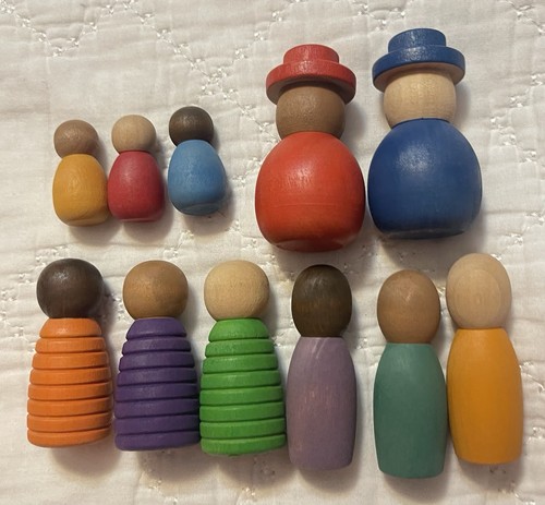 Grapat Wooden People Figures Doll Family Toys Montessori Pretend Play- Lot of 11