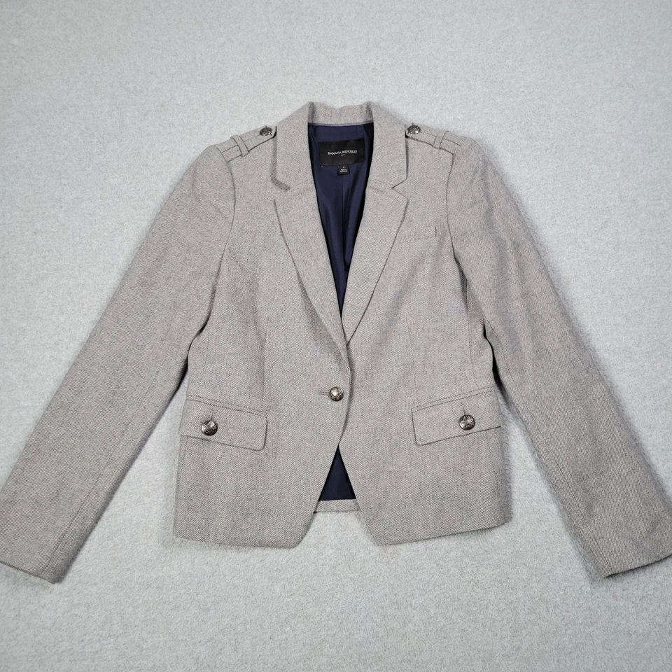 Banana Republic Military Blazer Women 4 Heather Gray Wool Suit Jacket Career - Image 3 of 4