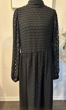 b. young Textured Black Dress Lined With Bishop Sleeve Sz 8