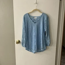 No Boundaries NWT Sky Blue Criss Cross Lined Lace Top Size XXL / 2XG (19)