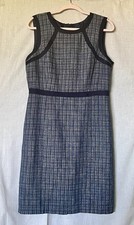 Talbots Womens Sz 12 Blue Tartan Plaid Tweed Sleeveless Sheath Midi Zip Up Dress
