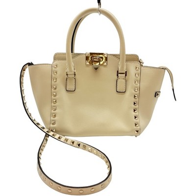 Authentic VALENTINO GARAVANI Studs 2WAY Hand Bag Ivory Leather #36638556