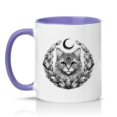 Mystic Cat Unisex 11 Unzen Keramiktasse Kristall Katzenliebhaber Geschenk für Sie & Ihn