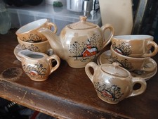 Vintage Japan Miniature Tea Set Gold Luster Ware Painted Floral 15 Piece