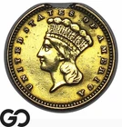 1887 Gold Dollar, $1 Indian Princess Head Type 3, XF Detail Jewelry Mount Remove