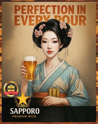 Sapporo Premium Beer - Perfection In Every Pour - Metal Sign 11 x 14