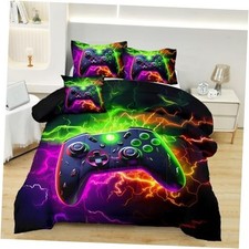 4 Pcs Twin Bedding Sets for Boys Kids, Gaming Twin Comforter Twin-4pcs Purple