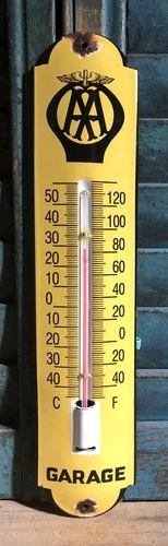 VINTAGE AA GARAGE THERMOMETER METAL PORCELAIN SIGN CAR GAS OIL TRUCK 12”