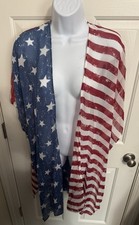 Women's Stars and Stripes Patriotic American Flag Kimono Cover Up Mischevous NMT