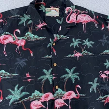 Paradise Found Shirt Mens XL Black Flamingo Hawaiian Aloha Button Up