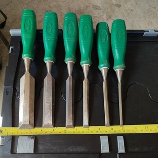 Vintage Marples Green Handled Chisels Set of 6 32mm 25mm 19mm 10mm 13mm 6mm
