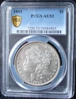 1893 Morgan Silver Dollar - PCGS AU 53 - Gold Shield
