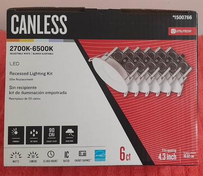 Utilitech Canless 4.3'' LED 2700k-6500k 580 Lumens Dimmable 6ct #1500766 NEW