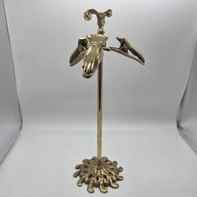 Vintage Victorian Brass 3 Hand Glove Clip Stand Note Mail Holder Original 