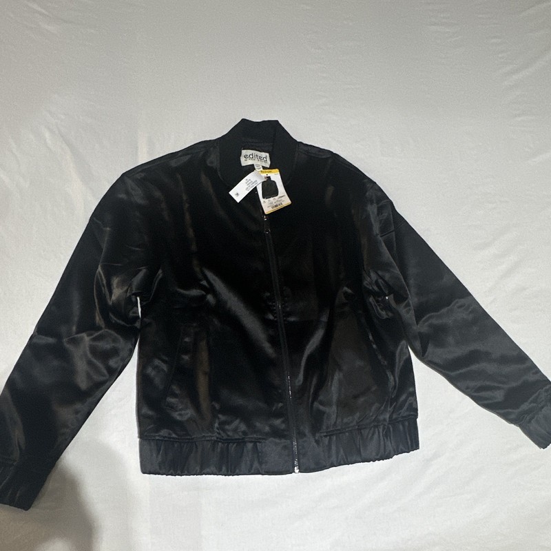 edited by REMI BADER Black Bomber Jacket Zip Front Pockets Women's M
